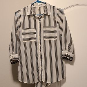 Off white w/black stripes Japna button up blouse